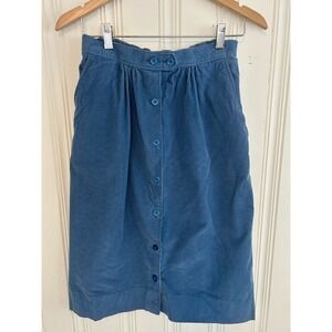 Vintage Jordan Marsh Blue Corduroy Button Front Midi Skirt Size Med Cottagecore